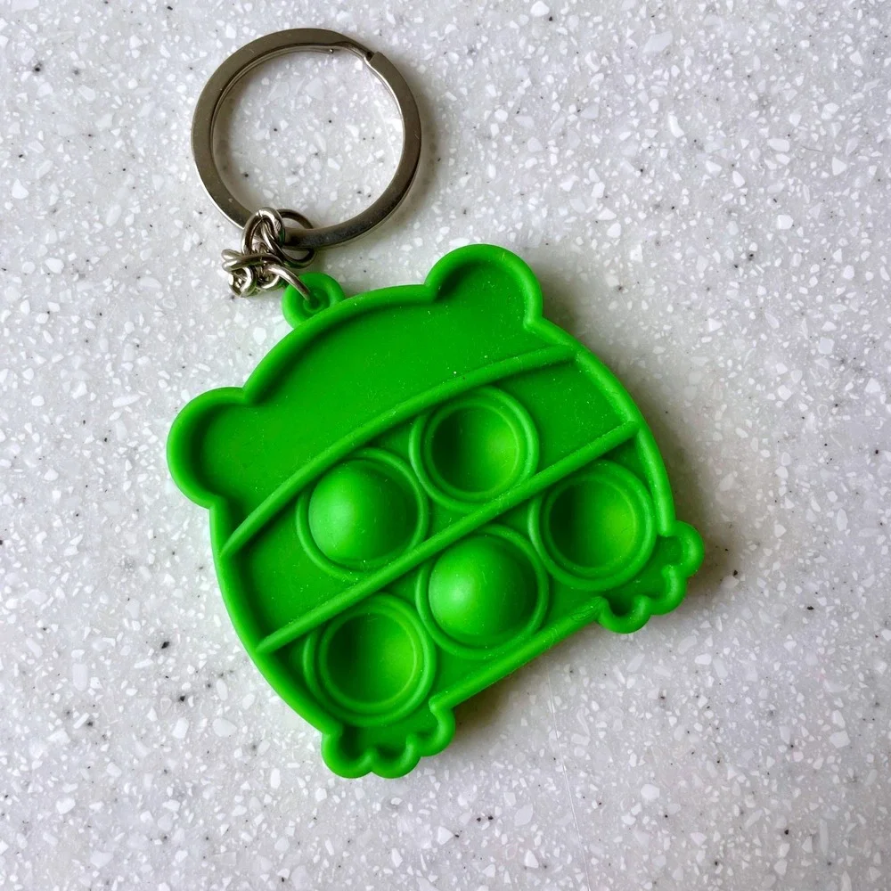 Green Frog Pop It Fidget Toy Keychain Silicone Sensory Stress Relief Accessory